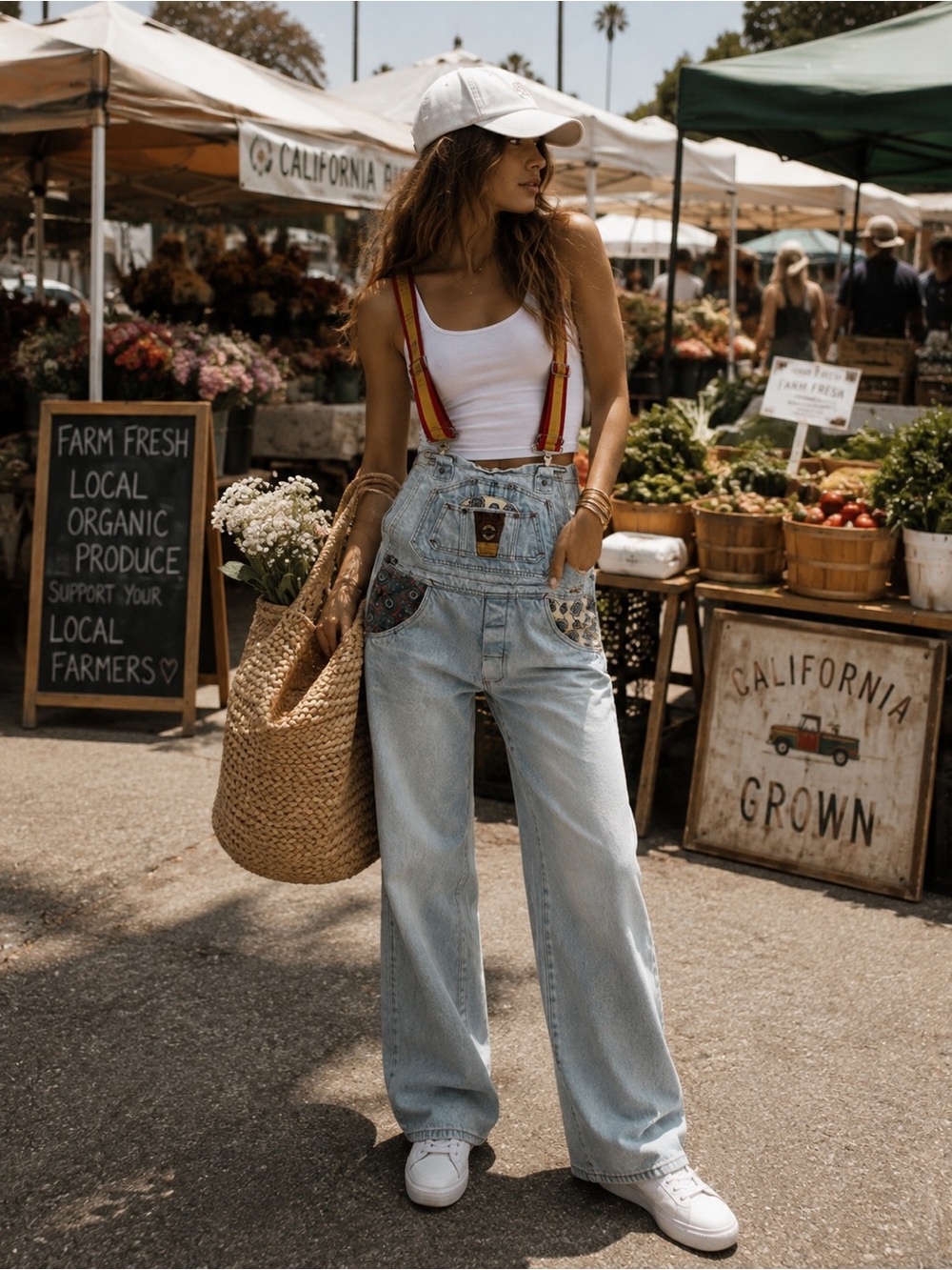 Bugle Boy Light Blue Denim Overalls with Red and Yellow Strapsy 32 L